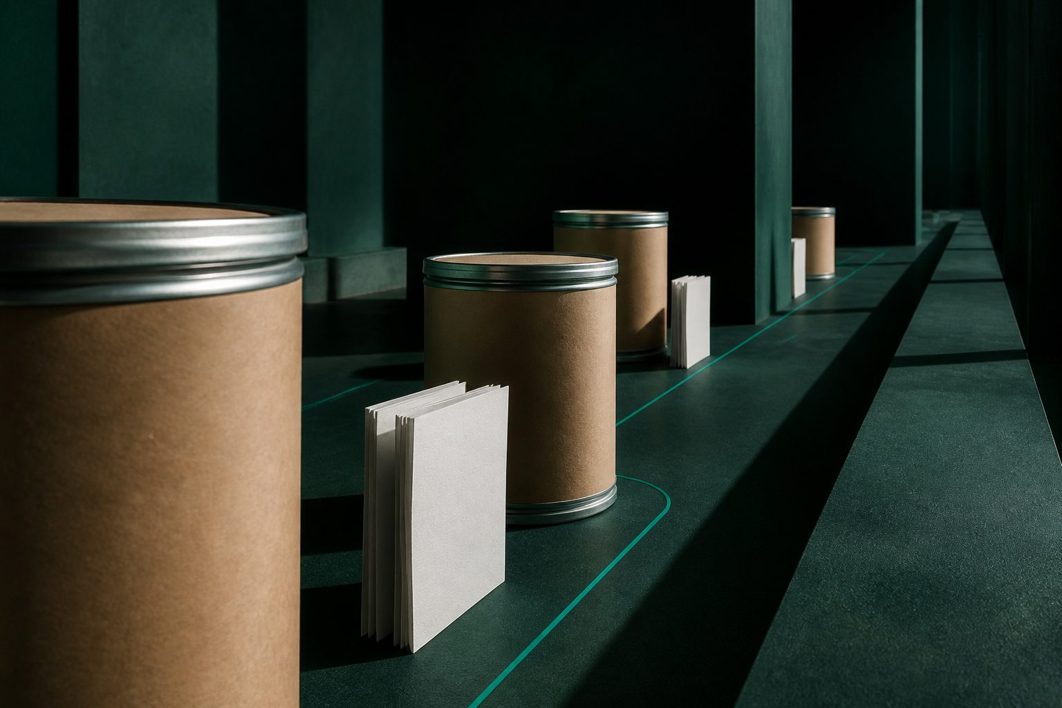 Product drums accompanied by document folios